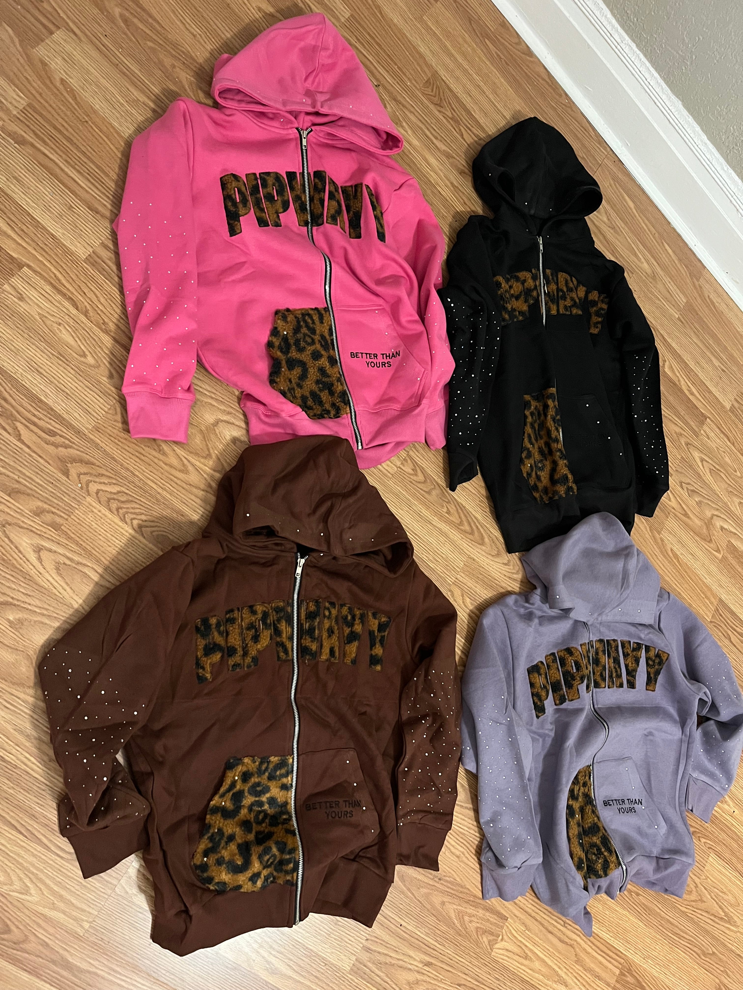 EMBROIDERY CHEETAH PRINT HOODIES